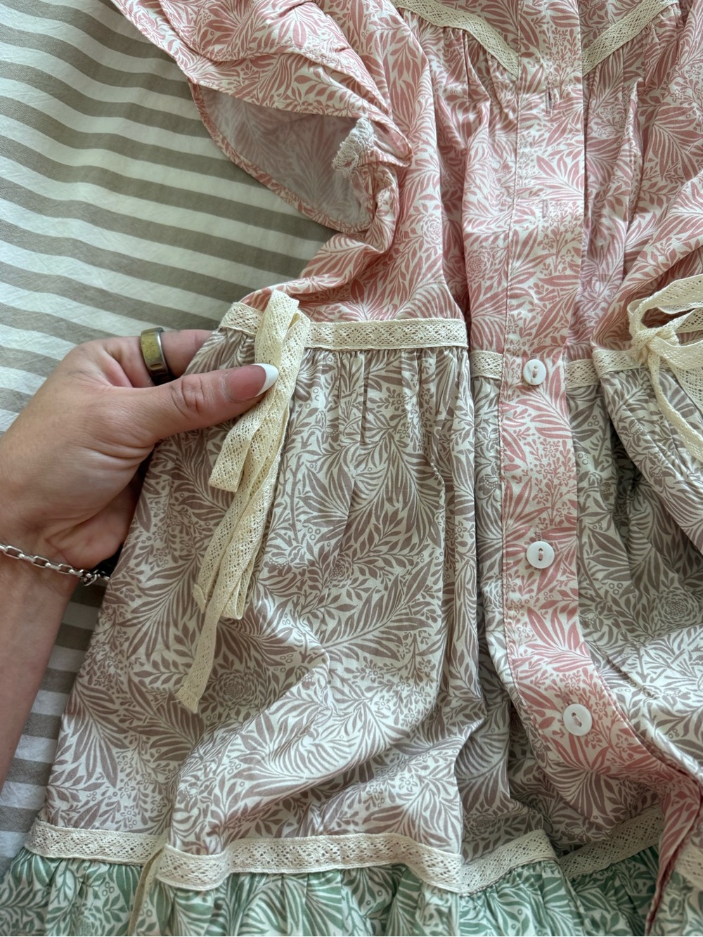 entro Pink, Cream & Green Tiered Button Dress - Picture 3 of 4